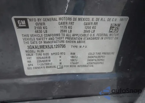 2018 GMC Terrain Sle из США, поврежденный, VIN 3GKALMEX6JL129796